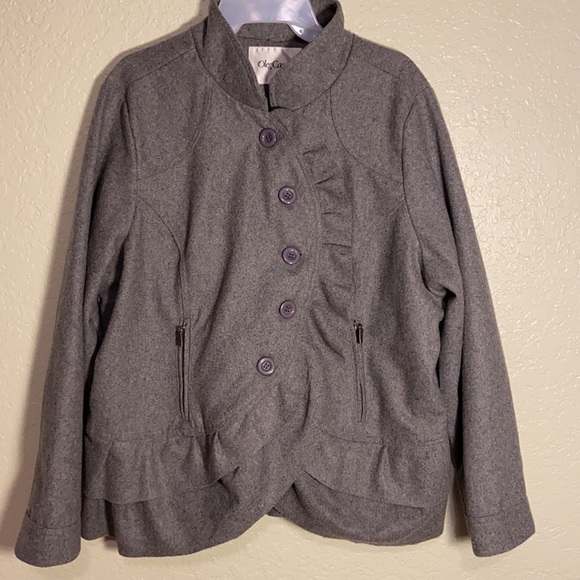 Oleg Cassini Gray Ruffled Versatile Jacket Coat 2X - Picture 4 of 13